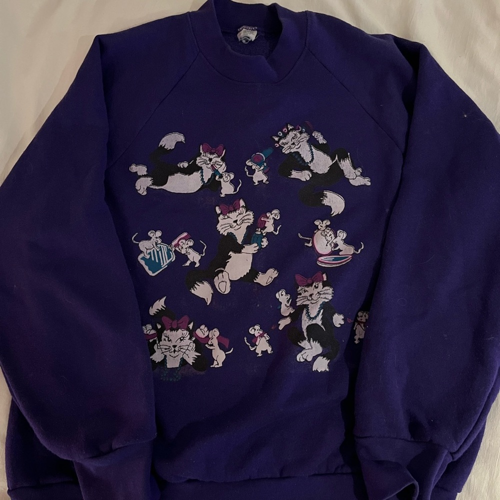 Purple Cat and Mouse Graphic Men's Sweater